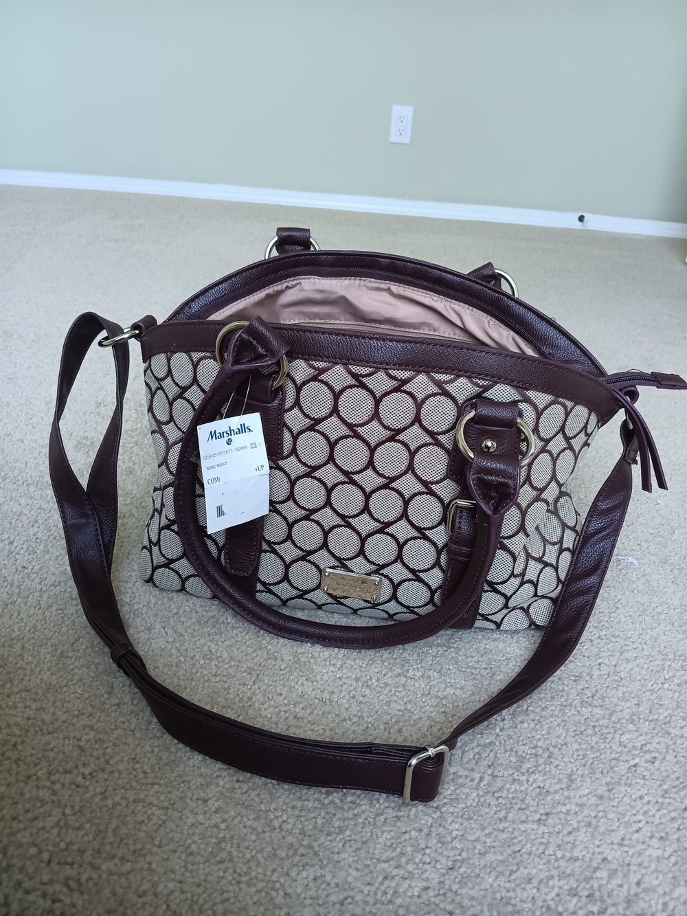 Nine West Brown & Beige Circle-Print Shoulder Bag